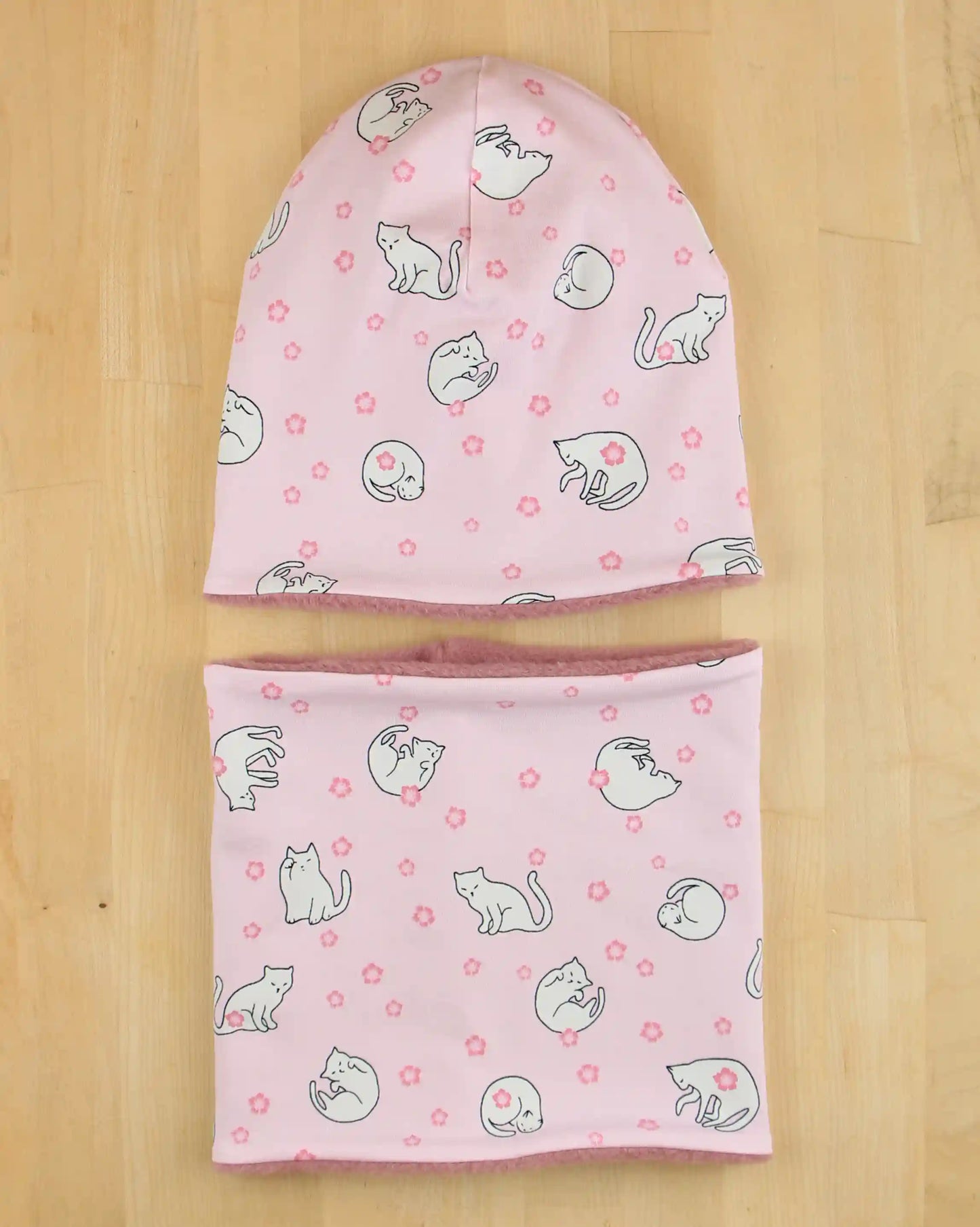 Set cuffia e scaldacollo Autunno e Inverno - Gattini in rosa