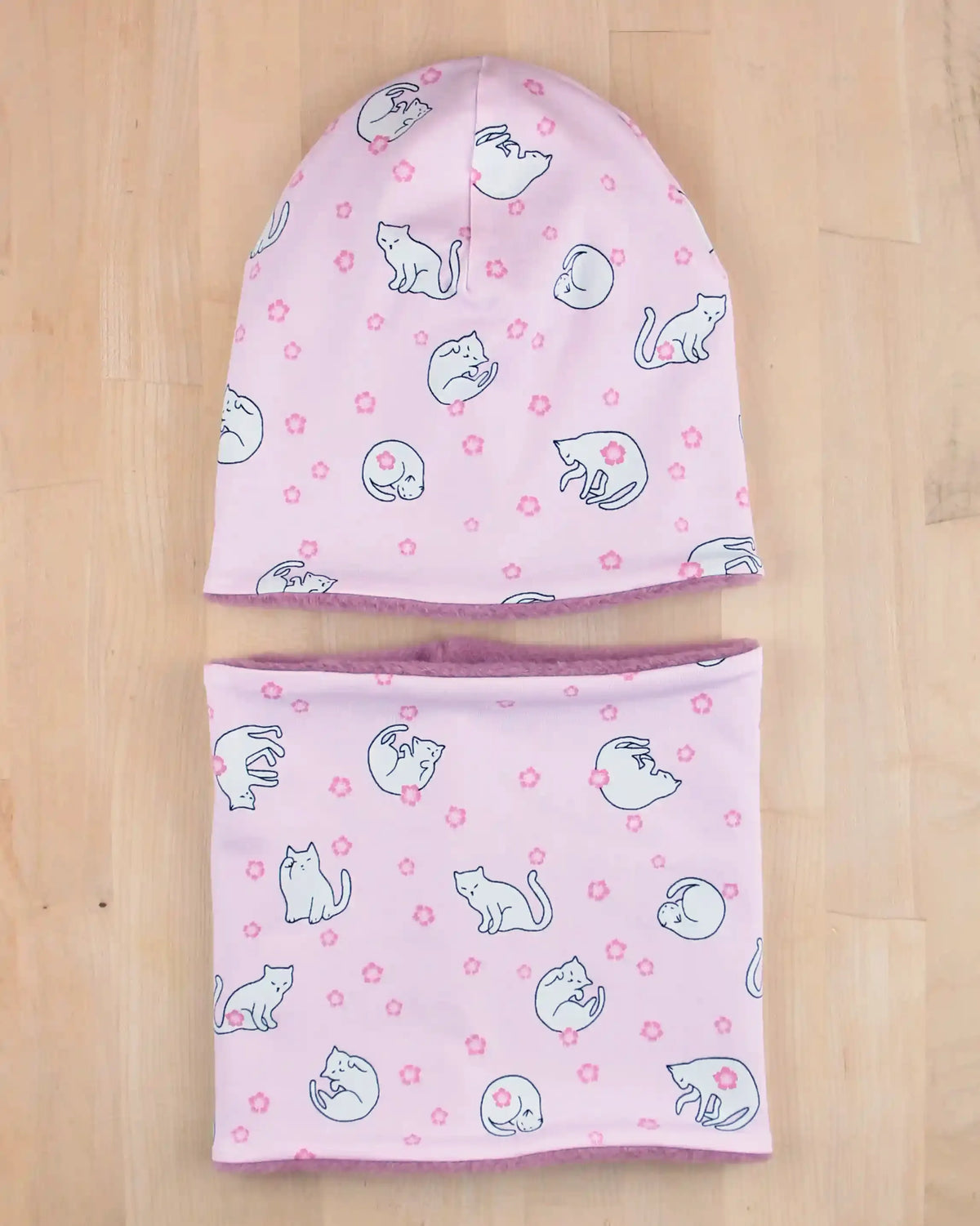 Set cuffia e scaldacollo Autunno e Inverno - Gattini in rosa
